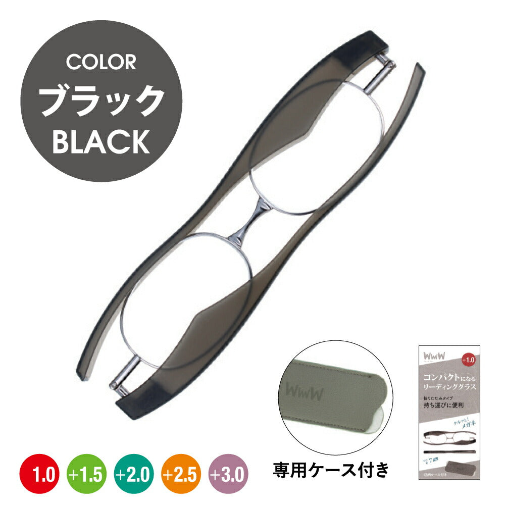 【正規品販売店】折りたたみ老眼鏡 4W フォーダブル WwwW 4W01BK 4W02DM 4W03BL リーディンググラス シニアグラス +1.0 +1.5 +2.0 +2.5 +3.0 コンパクト 軽量 軽い 薄い 持ち運び 伊達メガネ 眼鏡