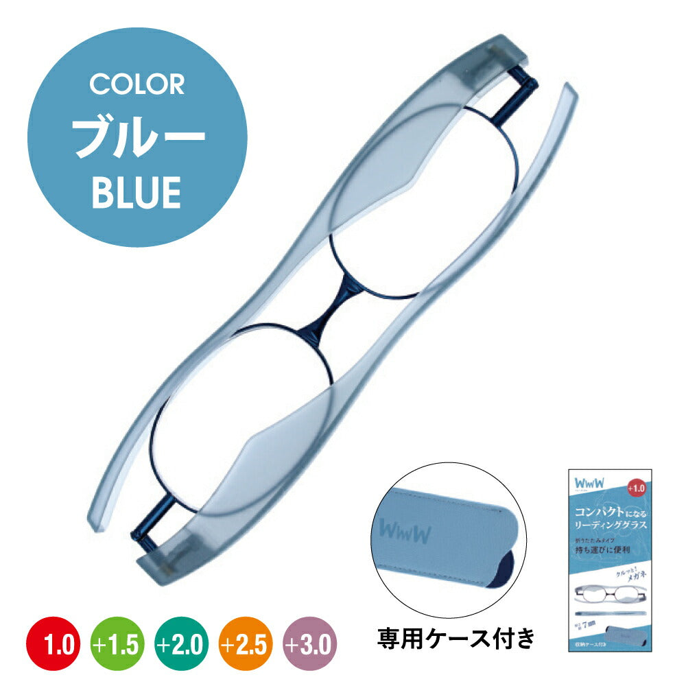 【正規品販売店】折りたたみ老眼鏡 4W フォーダブル WwwW 4W01BK 4W02DM 4W03BL リーディンググラス シニアグラス +1.0 +1.5 +2.0 +2.5 +3.0 コンパクト 軽量 軽い 薄い 持ち運び 伊達メガネ 眼鏡