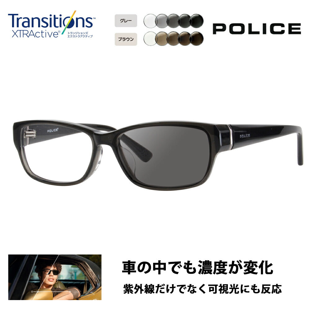 [Authorized Retailer] Police Glasses Frame Sunglasses Photochromic Lens Set VPL660J 02GR 55 POLICE Square Cell Acetate Fashion Glasses Nikon Transitions Extra Active Driving 