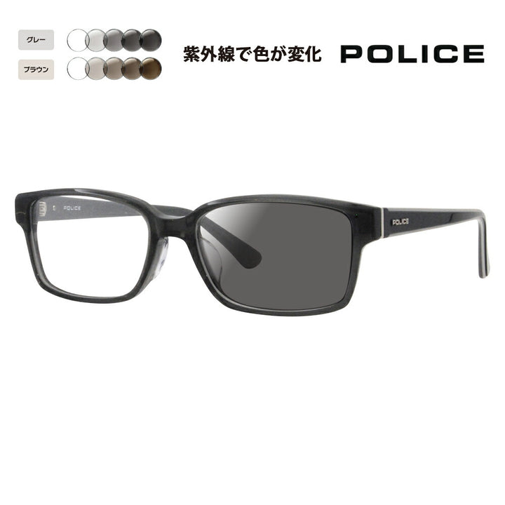 [Authorized Retailer] Police Glasses Frame Sunglasses Photochromic Lens Set VPLF56J 04AL 54 POLICE Men's Square Wellington Cell Full Rim Japan Collection Fashion Glasses Glasses 