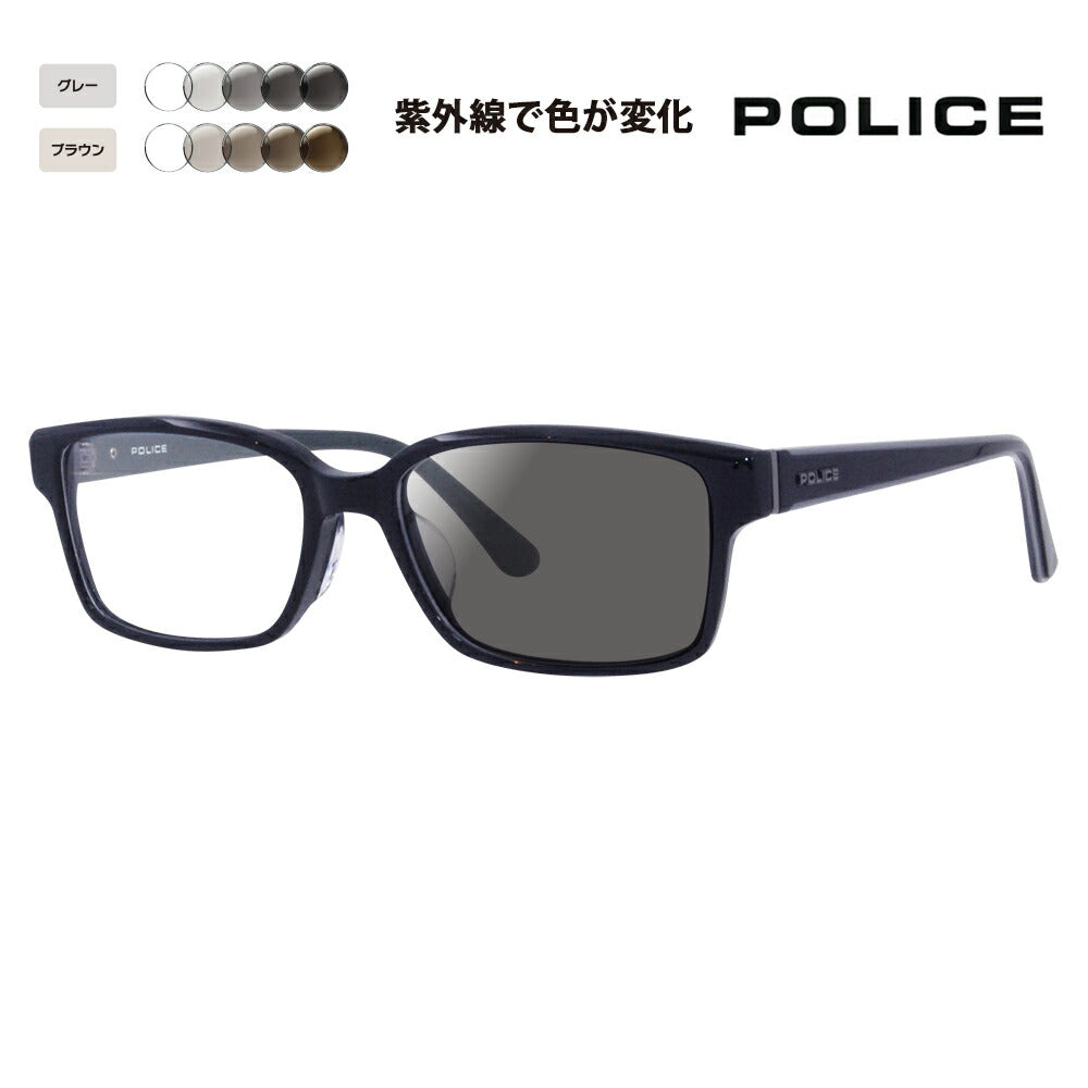 [Authorized Retailer] Police Glasses Frame Sunglasses Photochromic Lens Set VPLF56J 07NS 54 POLICE Men's Square Wellington Cell Full Rim Japan Collection Fashion Glasses Glasses 