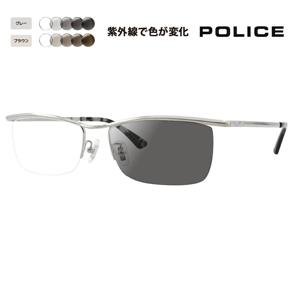 [Authorized Retailer] Police Glasses Frame Sunglasses Photochromic Lens Set VPLG48J 0S11 55 POLICE 2023 Model Men's Square Metal Half Rim Nylor Titanium Fashion Glasses Glasses 