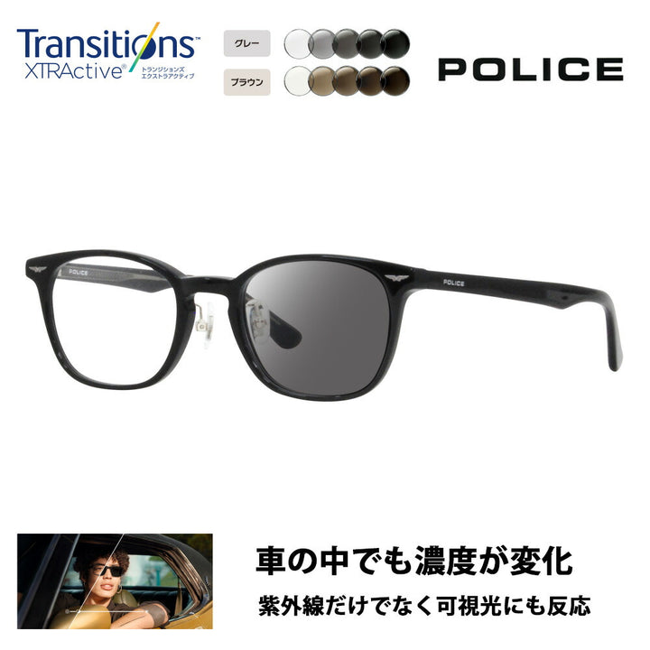 [Authorized Retailer] Police Glasses Frame Sunglasses Photochromic Lens Set Nikon Transitions Extra Active Driving VPLL91J 0700 50 POLICE Men's 2023 Model Boston Classic Japan Model Cell 40th Anniversary Model Fashion Glasses Glasses 