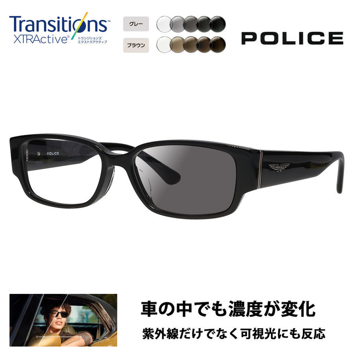 [Authorized Retailer] Police Glasses Frame Sunglasses Photochromic Lens Set Nikon Transitions Extra Active Driving VPLP36J 0700 54 POLICE 2024 Model Men's Square Cell Japan Model Fashion Glasses 