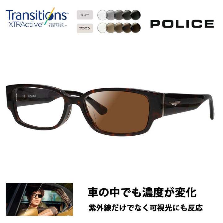 [Authorized Retailer] Police Glasses Frame Sunglasses Photochromic Lens Set Nikon Transitions Extra Active Driving VPLP36J 0710 54 POLICE 2024 Model Men's Square Cell Japan Model Fashion Glasses 
