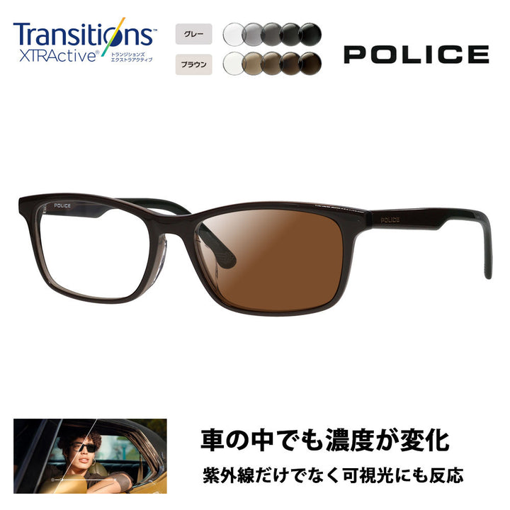 [Authorized Retailer] Police Glasses Frame Sunglasses Photochromic Lens Set Nikon Transitions Extra Active Driving VPLP37J 06BC 54 POLICE 2024 Model Men's Square Cell Japan Model Fashion Glasses 