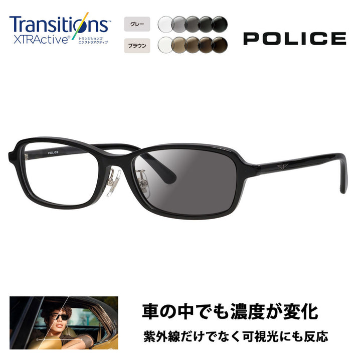 [Authorized Retailer] Police Glasses Frame Sunglasses Photochromic Lens Set Nikon Transitions Extra Active Driving VPLP38J 0700 53 POLICE 2024 Model Men's Square Cell Japan Model Fashion Glasses 